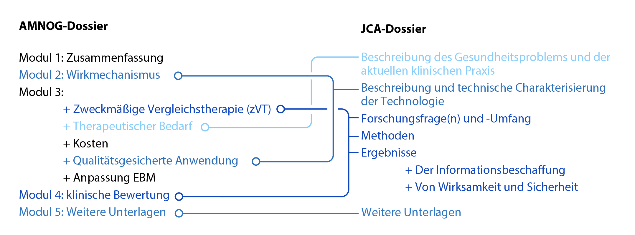 Schema Berührungspunkte zwischen AMNOG- und JCA-Dossier